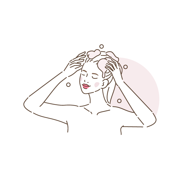 髪をシャンプーで洗っている女性のイラスト